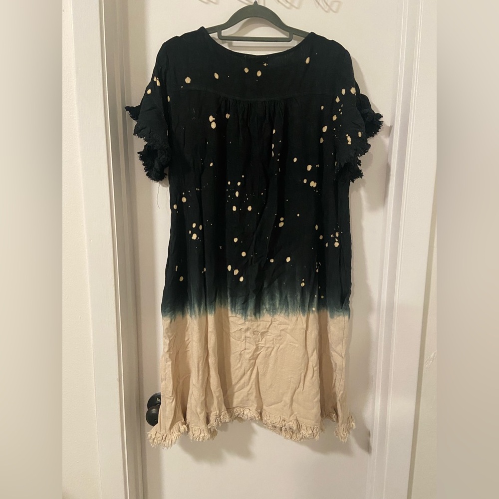 Umgee linen blend bleach dip dye frayed distressed casual T shirt dress size M - Picture 3 of 7